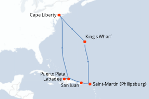 carte itinéraire croisière Amérique du Nord 9 jours au départ du port de Cape Liberty