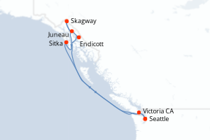 carte itinéraire croisière Alaska 7 jours au départ du port de Seattle