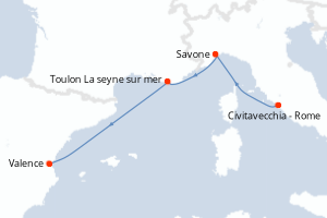 carte itinéraire croisière Méditerranée 3 jours au départ du port de Civitavecchia - Rome
