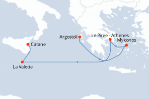 carte itinéraire croisière Sicile 6 jours au départ du port de Tarente
