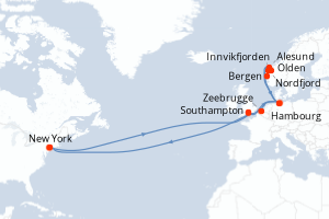 carte itinéraire croisière Amérique du Nord 25 jours au départ du port de New York