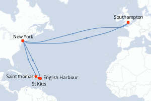 carte itinéraire croisière Europe du Nord 25 jours au départ du port de Southampton