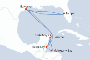 Carte de l'itinéraire de croisière Tampa-Tampa d'une durée de 6 jours