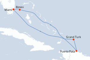 carte itinéraire croisière Caraïbes Bahamas 6 jours au départ du port de Miami