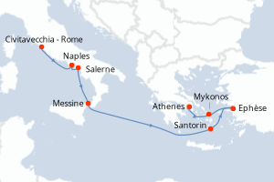 carte itinéraire croisière Sicile 7 jours au départ du port de Civitavecchia - Rome