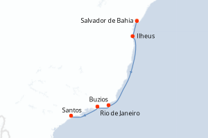Carte de l'itinéraire de croisière Salvador de Bahia-Santos d'une durée de 5 jours