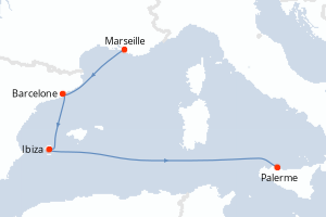 carte itinéraire croisière Sicile 4 jours au départ du port de Marseille