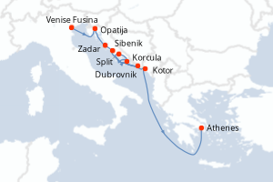 carte itinéraire croisière Méditerranée 9 jours au départ du port de Venise Fusina