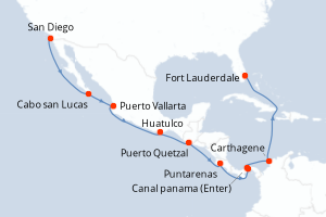 carte itinéraire croisière Transatlantique 15 jours au départ du port de San Diego