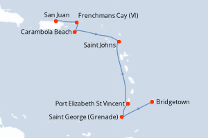carte itinéraire croisière Caraïbes Bahamas 7 jours au départ du port de San Juan