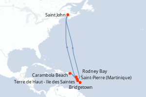 Carte de l'itinéraire de croisière Bridgetown-Bridgetown d'une durée de 7 jours