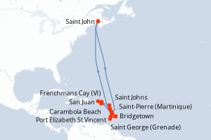 carte itinéraire croisière Caraïbes Bahamas 14 jours au départ du port de San Juan