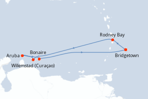 Carte de l'itinéraire de croisière Bridgetown-Bridgetown d'une durée de 7 jours