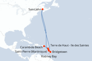 carte itinéraire croisière Caraïbes Bahamas 7 jours au départ du port de Bridgetown