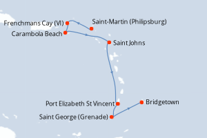 carte itinéraire croisière Caraïbes Bahamas 7 jours au départ du port de Saint-Martin (Philipsburg)