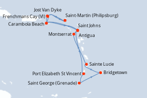 carte itinéraire croisière Caraïbes Bahamas 14 jours au départ du port de Saint-Martin (Philipsburg)