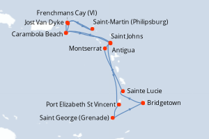 carte itinéraire croisière Caraïbes Bahamas 14 jours au départ du port de Bridgetown