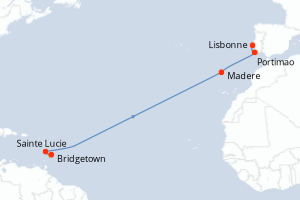 carte itinéraire croisière Transatlantique 12 jours au départ du port de Bridgetown