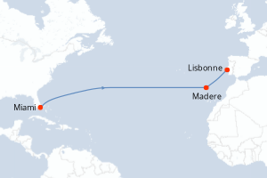 carte itinéraire croisière Atlantique 12 jours au départ du port de Miami