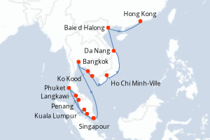carte itinéraire croisière Asie 22 jours au départ du port de Singapour