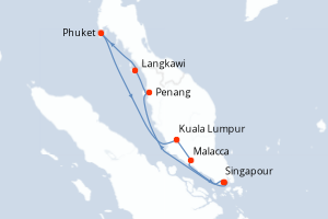 Carte de l'itinéraire de croisière Singapour-Singapour d'une durée de 8 jours