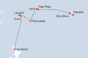 carte itinéraire croisière Australie Nouvelle Zélande 15 jours au départ du port de Papeete