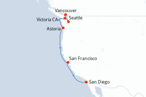 carte itinéraire croisière Amérique du Nord 7 jours au départ du port de Vancouver