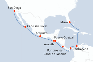 carte itinéraire croisière Caraïbes Bahamas 17 jours au départ du port de San Diego