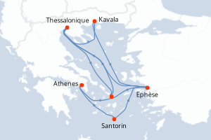 carte itinéraire croisière Méditerranée 7 jours au départ du port de Athenes