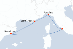 carte itinéraire croisière Méditerranée 7 jours au départ du port de Barcelone