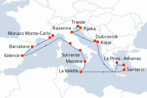 carte itinéraire croisière Adriatique 18 jours au départ du port de Trieste