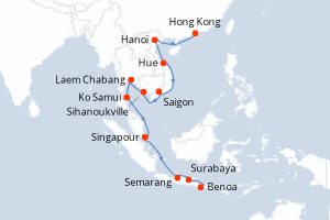 carte itinéraire croisière Asie 20 jours au départ du port de Hong Kong