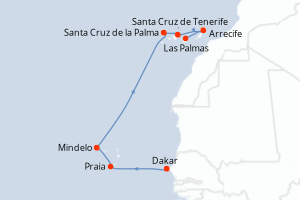 carte itinéraire croisière Iles Canaries 10 jours au départ du port de Dakar