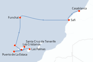 carte itinéraire croisière Afrique du nord 9 jours au départ du port de Las Palmas
