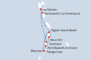Carte de l'itinéraire de croisière Vieux fort-Vieux fort d'une durée de 7 jours