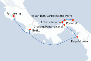 carte itinéraire croisière Amérique du Sud 7 jours au départ du port de Colon - Panama