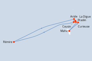 Carte de l'itinéraire de croisière Mahe-Mahe d'une durée de 8 jours