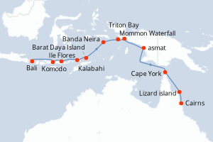 Carte de l'itinéraire de croisière Bali-Cairns d'une durée de 15 jours