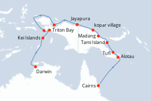 carte itinéraire croisière Australie Nouvelle Zélande 16 jours au départ du port de Cairns