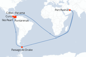 carte itinéraire croisière Riviera Mexicaine 10 jours au départ du port de Puntarenas
