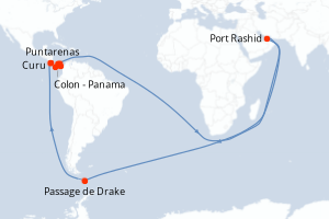 carte itinéraire croisière Amérique du Sud 10 jours au départ du port de Colon - Panama
