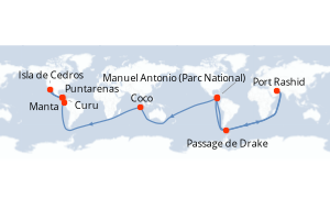 carte itinéraire croisière Amérique du Sud 7 jours au départ du port de Puntarenas
