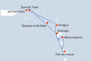 Carte de l'itinéraire de croisière Fort de France-Fort de France d'une durée de 7 jours