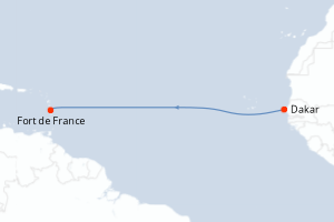 carte itinéraire croisière Transatlantique 10 jours au départ du port de Dakar