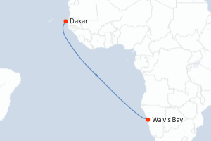 Carte de l'itinéraire de croisière Dakar-Walvis Bay d'une durée de 12 jours