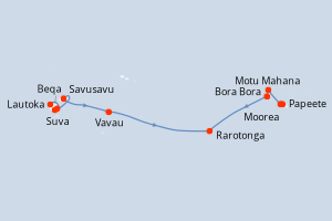 Carte de l'itinéraire de croisière Lautoka-Papeete d'une durée de 15 jours