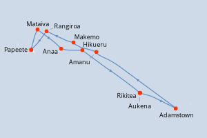 Carte de l'itinéraire de croisière Papeete-Papeete d'une durée de 14 jours
