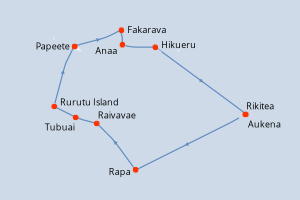 Carte de l'itinéraire de croisière Papeete-Papeete d'une durée de 14 jours