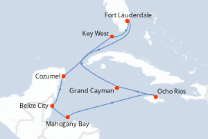 carte itinéraire croisière Caraïbes Bahamas 10 jours au départ du port de Fort Lauderdale