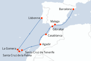 carte itinéraire croisière Méditerranée 10 jours au départ du port de Lisbonne